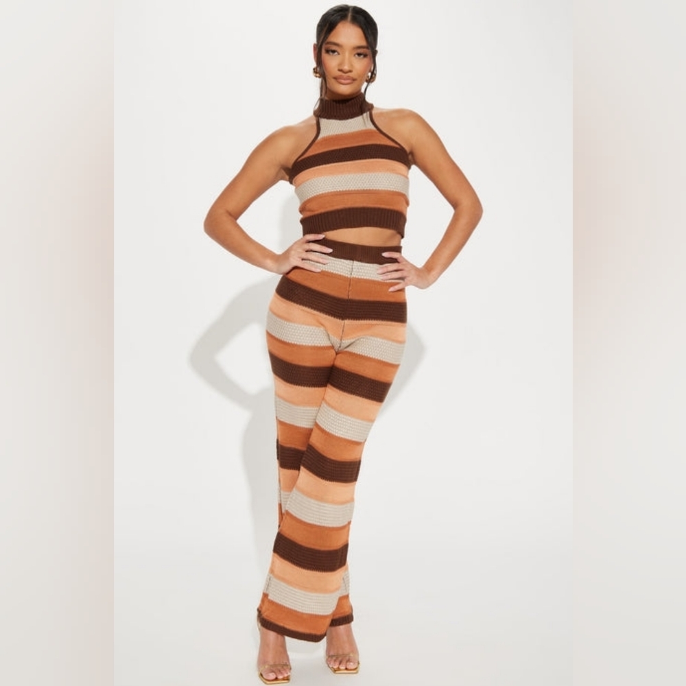 Striped Brown and Cream Knit Two Piece